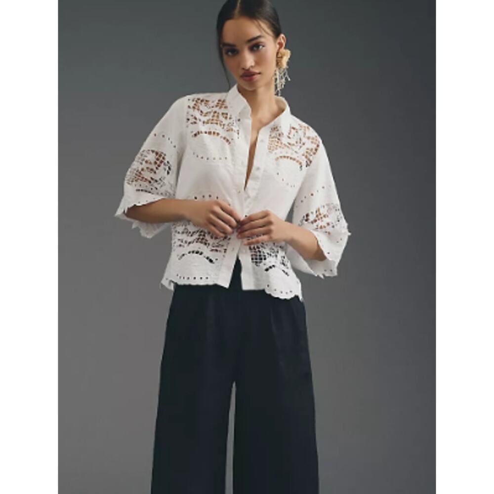 Anthropologie Ranna Gill Selena Cutwork Button Down Blouse Sz. XS